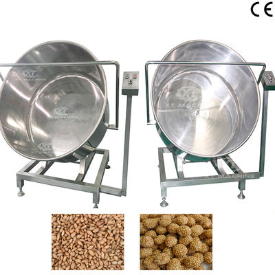 Un bon prix. Machine de revêtement par lots d'arachides 35-40 kg/lot avec équipement de revêtement rotatif SUS304 et levage automatique en ligne