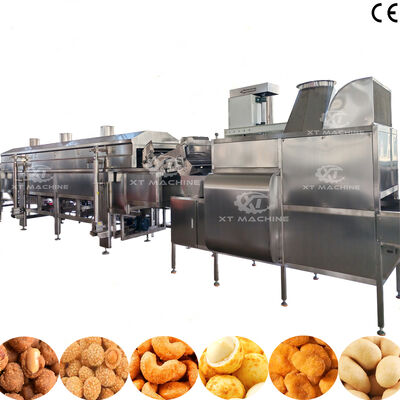 Ligne de production automatique complète en SUS304 pour l'enrobage et la friture des cacahuètes, avec une capacité de 500-1000 kg/h, destinée aux usines de transformation de fruits à coque