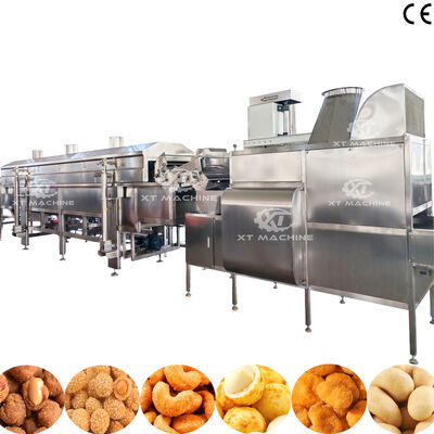 Ligne de production automatique complète en SUS304 pour l'enrobage et la friture des cacahuètes, avec une capacité de 500-1000 kg/h, destinée aux usines de transformation de fruits à coque
